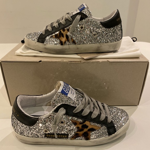 Golden Goose Superstar Silver Glitter/Leopard NIB - Picture 5 of 11